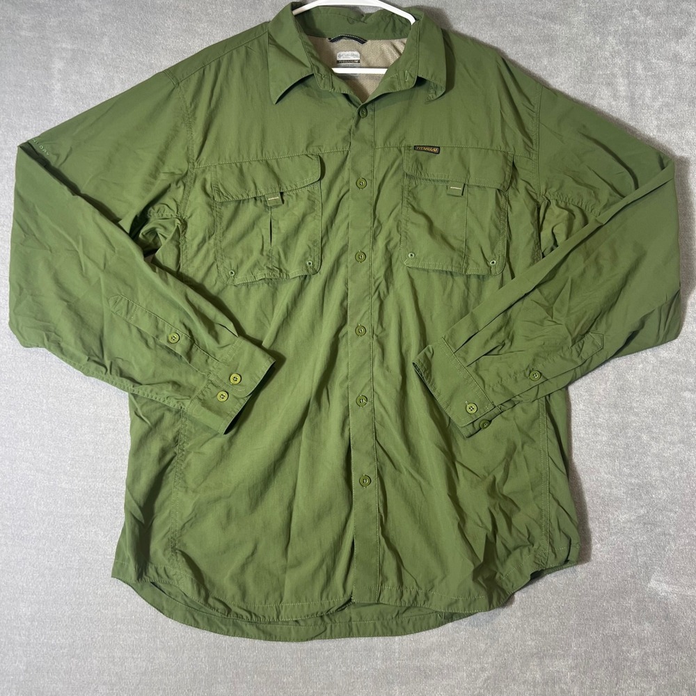Columbia Titanium Omni-Dry Mens XL Green Long Sleeve Hiking Fishing Shirt